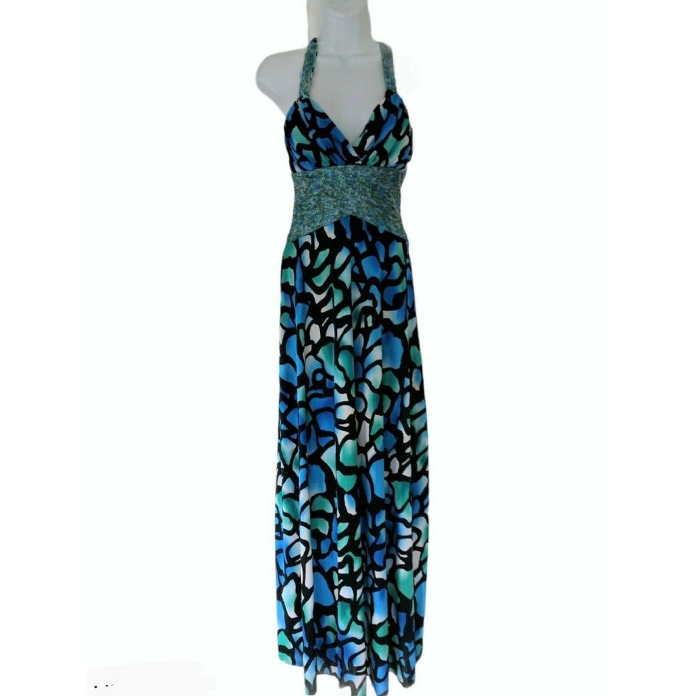XOXO Blue and Green Backless Gown Size 9